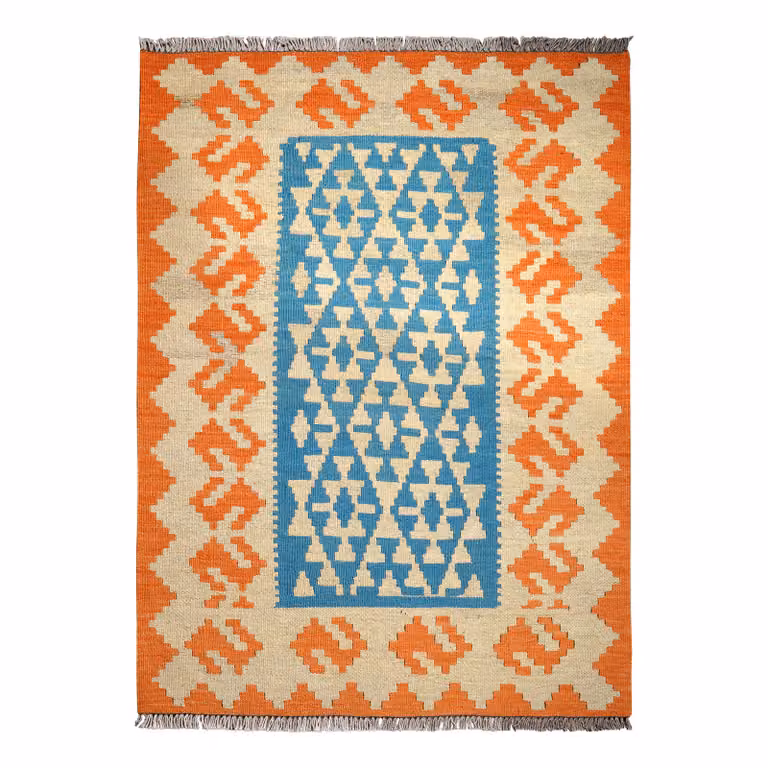 home24 Kelim Gashgai laagpolig vloerkleed blauw B: 103 cm, H: 143 cm, wol