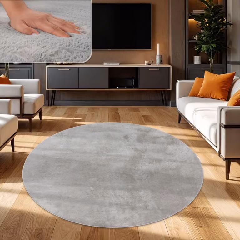 Rond Shaggy Vloerkleed Hoogpolig Modern Grijs Ø200 cm