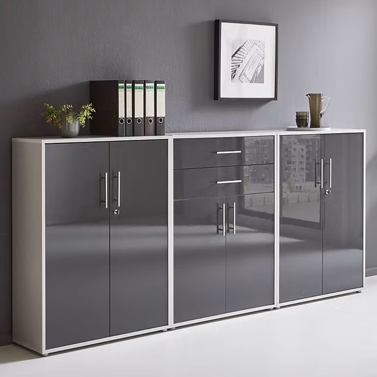 home24 Kastenset 3-delig Straight in grijs en antraciet hoogglans B/D/H: 114 x 33 x 85 cm