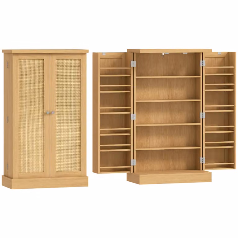 HOMCOM Rattan Keukenkast met 5 Plankniveaus en 12 Kruidenvakken, Breedte: 104 cm, Naturel