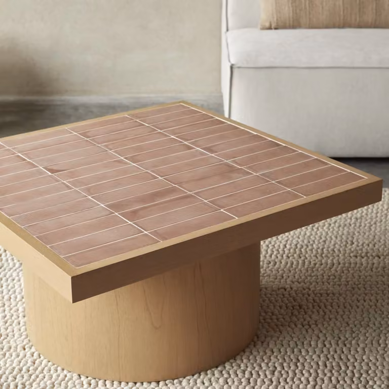 Tikamoon Karel Salontafel van keramiek en mango hout in beige en bruin - B/D/H: 82,5 x 42,0 x 31,3 cm