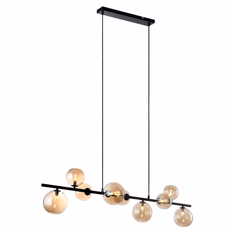 Freelight Hanglamp Calcio met 9 amber glazen bollen, zwart, L 125 cm
