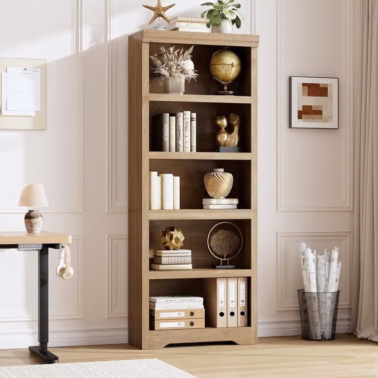 Vintage Boekenkast met 5 Lagen en Verstelbare Planken, Bruin, B/D/H: 60 x 29,5 x 174,5 cm