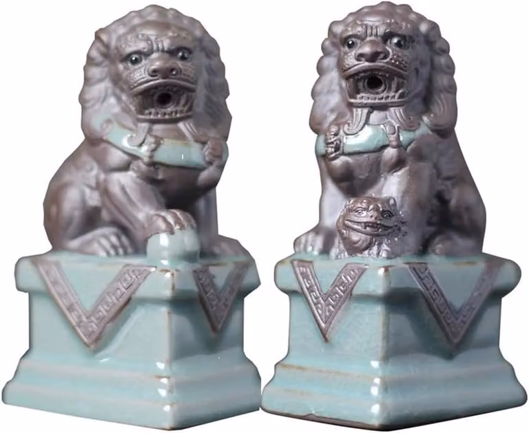 Feng Shui Rijkdom Beeldje - Beschermende Leeuwen Sculptuur - Zand Violet