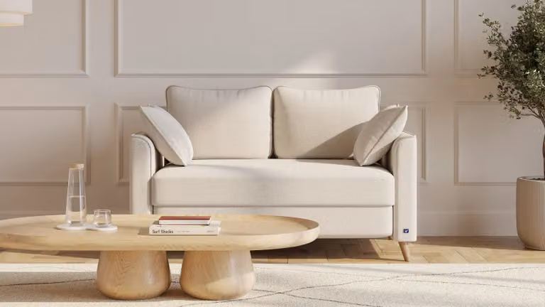 BRUNO slaapbank beige met massief houten frame en boxspringcomfort, 120 cm