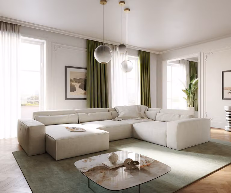 DELIFE Hoekbank Sirpio XL Beige, Moderne L-vormige bank met variabele chaise longue en zachte structuurstof, Breedte: 360 cm, Diepte: 260 cm