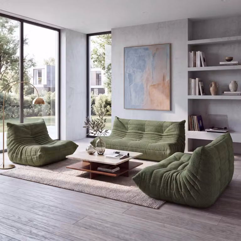 Mendler Bankstel HWC-R34 Set met 3-zitsbank, 2-zitsbank en fauteuil, Groen