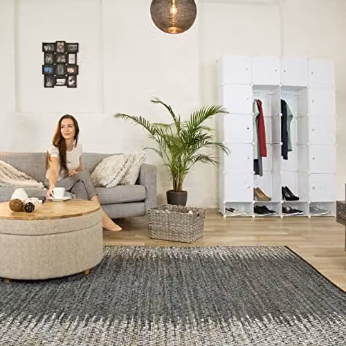 Relaxdays Kledingkast met 18 vakken en hangroede, wit, B: 145 cm, H: 198 cm, D: 36,5 cm