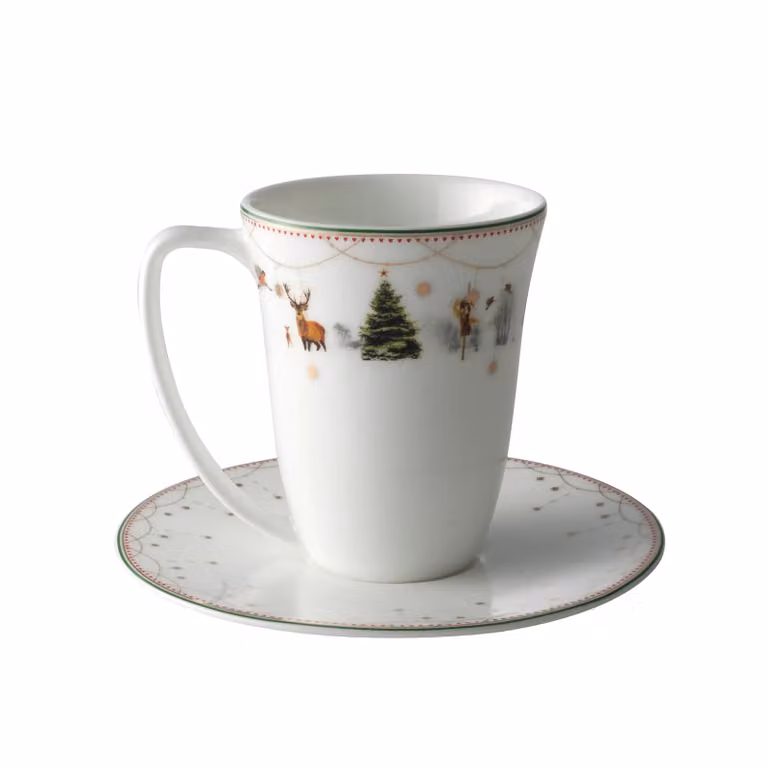 Wik & Walsøe Julemorgen koffiekop met schotel, wit, 20 cl