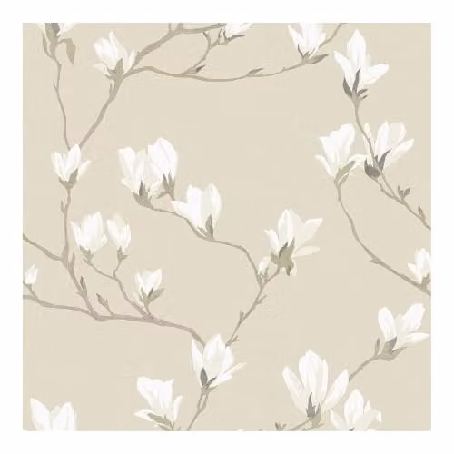 Laura Ashley Magnolia Grove Behang - Bloemen - Beige - 10m x 52cm - Non-woven