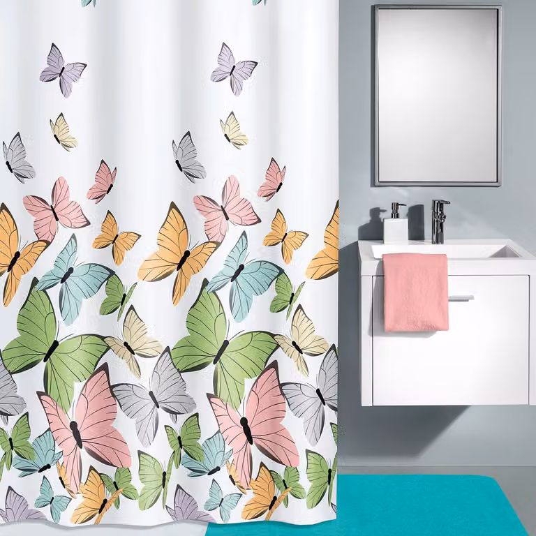 home24 Douchegordijn Butterflies wit polyester B: 180 cm, H: 200 cm