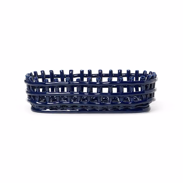 Ferm Living Ceramic gevlochten mand ovaal Blauw B: 15 cm, D: 30 cm, H: 30 cm