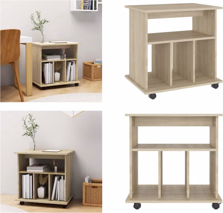 vidaXL Rolkast Sonoma Eikenkleurig Hout met Zwenkwielen B/D/H: 60 x 45 x 60 cm