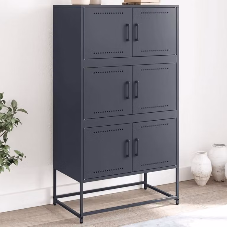 Industrieel Dressoir Antraciet met Stalen Frame B: 68.5 cm, D: 38.5 cm, H: 123.5 cm