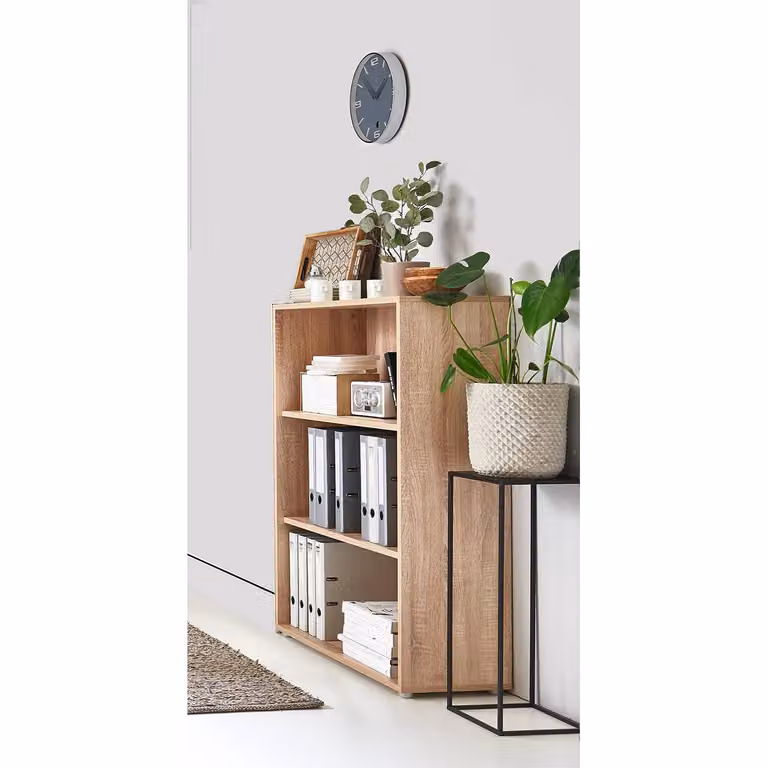 home24 Open kast in spaanplaat met melaminecoating beige/Sonoma eikenhouten look, Breedte: 85 cm
