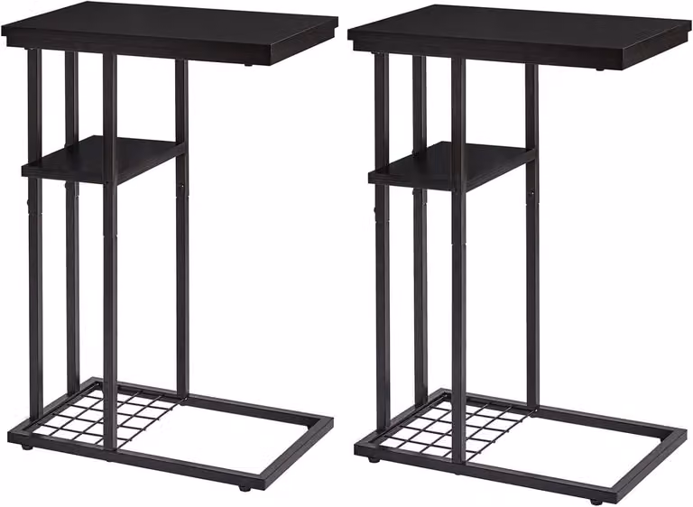 Set van 2 moderne C-vorm bijzettafels met 2 etages - zwart - B: 40 cm, D: 26 cm, H: 61,5 cm