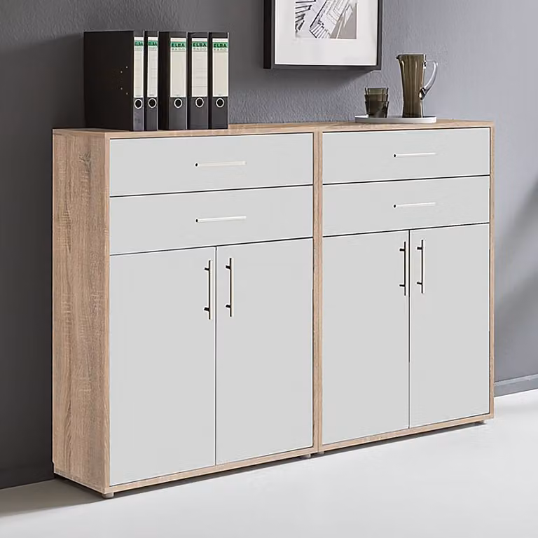 home24 Kastenset 2-delig modern bruin/wit met Sonoma eikenhouten look, B/D/H: 85 x 33 x 114 cm