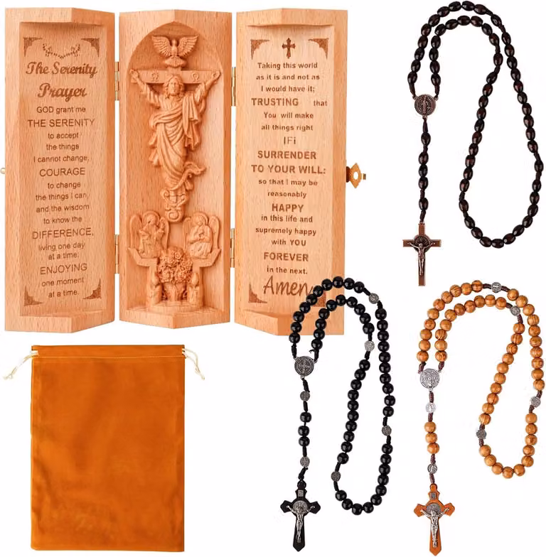 Jesus Figuur van Beukenhout met Drievoudige Opening - Houten Decoratie Ornament voor Katholieken