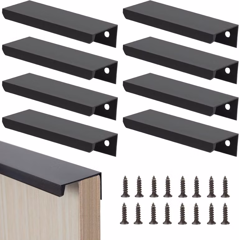 Set van 8 verstevigde zwarte meubelhandgrepen van 80mm voor keukenkasten, deuren en lades inclusief schroeven