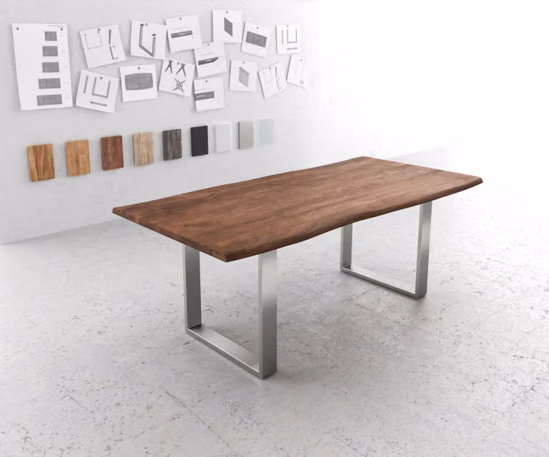 DELIFE Eettafel Edge Live-Edge Acacia Bruin met Zilveren Onderstel B: 200 cm, D: 100 cm, H: 74,5 cm