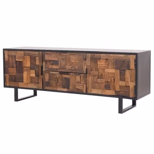 Adaline laag tv-meubel van massief hout met mediavakken, Breedte: 157 cm, Diepte: 40 cm, Hoogte: 55 cm
