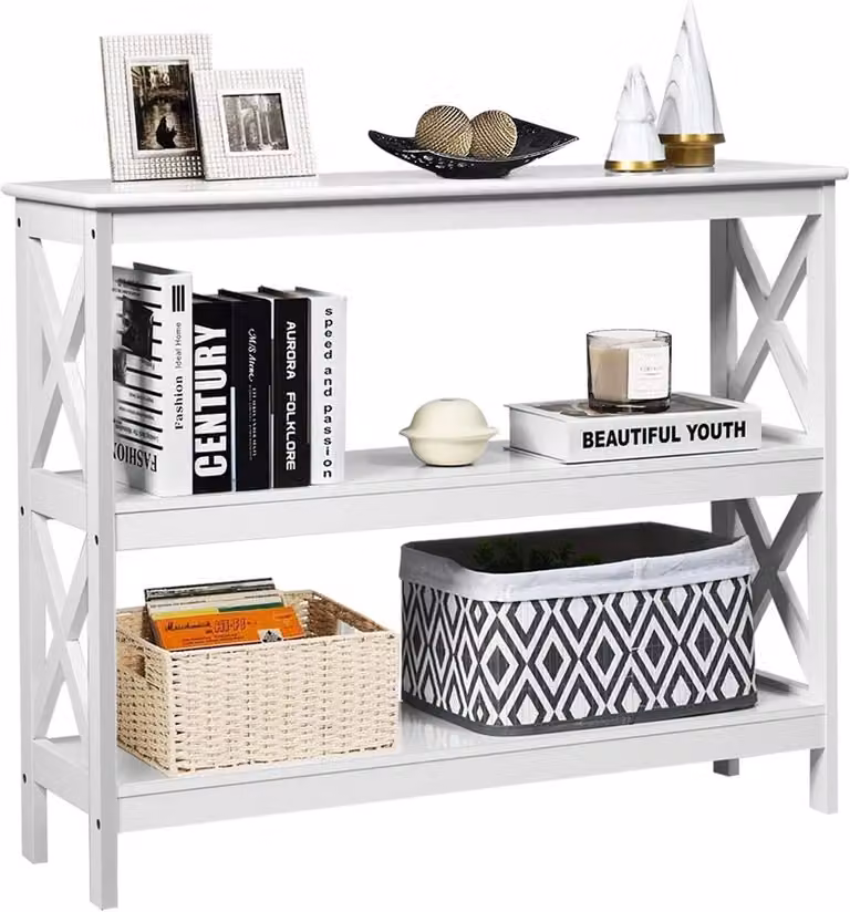 Smalle consoletafel met 3 etages in landelijke stijl voor de woonkamer of hal