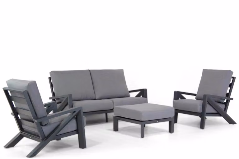 Santika Furniture Cinta 4-delige loungeset voor in de tuin met gepoedercoat aluminium en kussens in antraciet en grijs