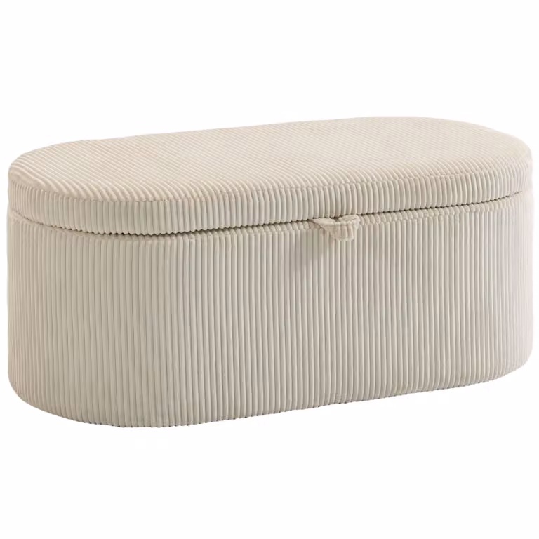 HOMCOM Opbergottoman met Corduroy Bekleding en Gewatteerde Zitting, Beige, B/D/H: 105 x 51 x 49 cm