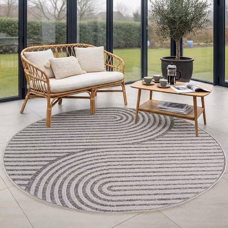 Rond Outdoor Tapijt Grijs 200 cm - Weerbestendig en UV-bestendig Skandi Boho Design voor Binnen en Buiten