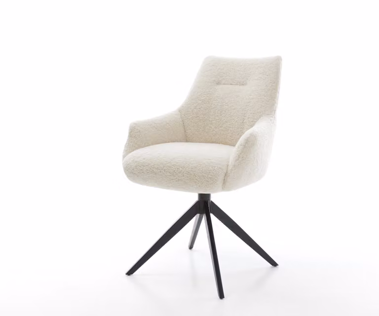 DELIFE Draaistoel Alja-Flex met armleuning, Teddy Beige Boucle, Zwart Kruisframe
