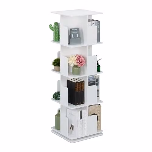 Relaxdays Draaibare Boekenkast Cube Wit, H x B x D: 125,5 x 39 x 39 cm