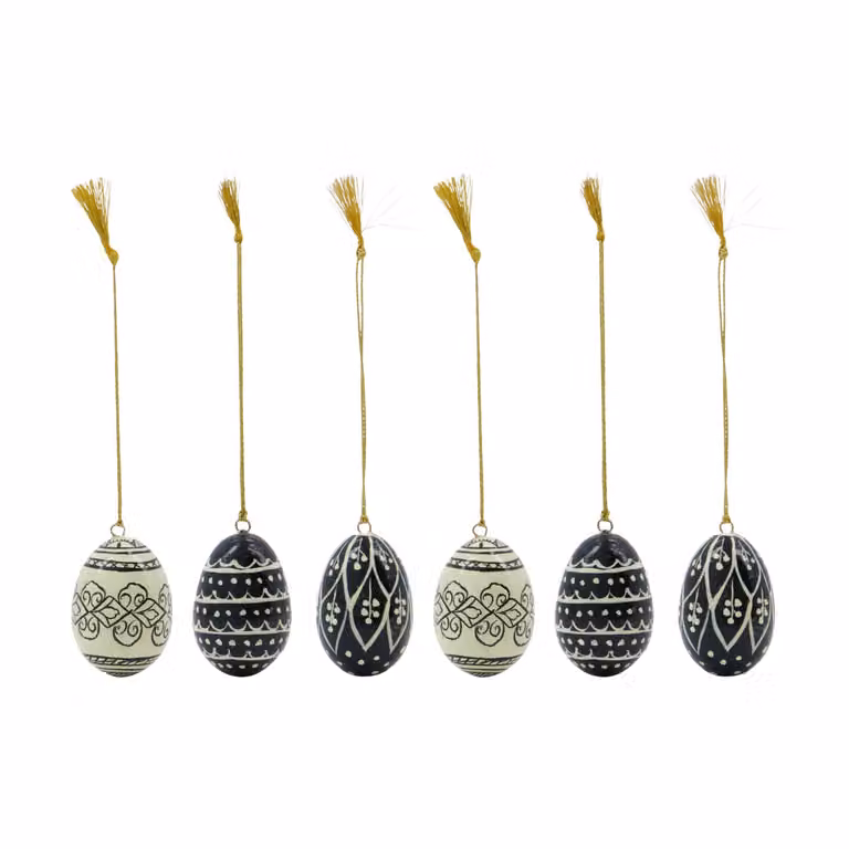 House Doctor Deco paasei 6-delig Black-offwhite 5 cm