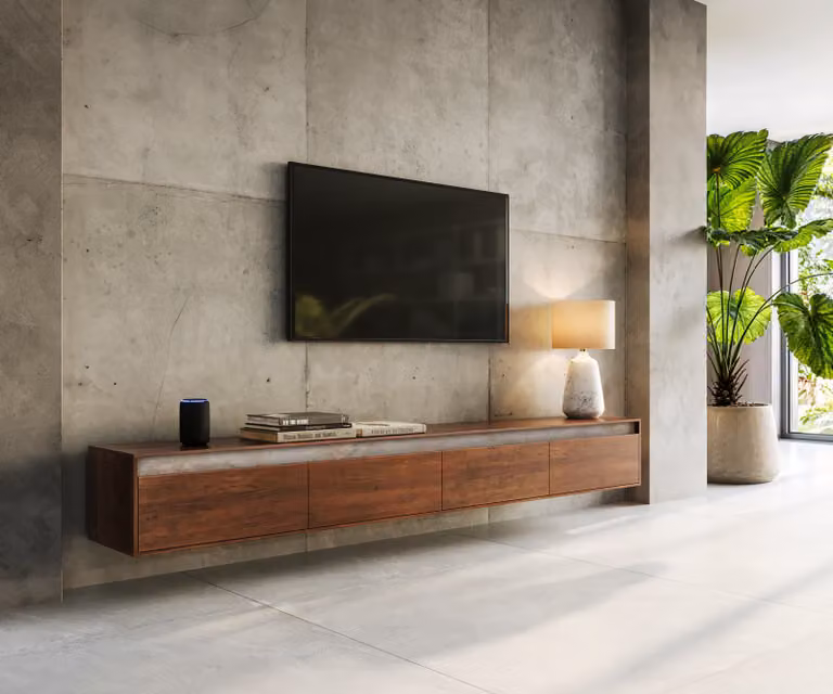 DELIFE Tv-meubel Stonegrace, Acacia Bruin, Breedte: 240 cm, Diepte: 35 cm, Hoogte: 30 cm, 4 deuren, Zwevend