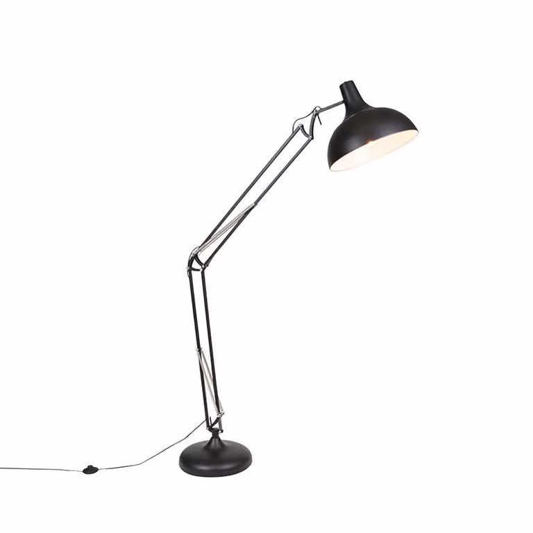 Qazqa Industriële vloerlamp zwart verstelbaar van metaal