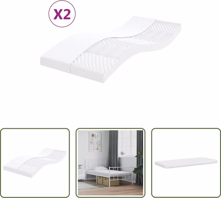 The Living Store schuimmatrassen, 2 stuks, 7 zones, stevigheid graad 20 ILD, B/D/H: 80 x 200 cm