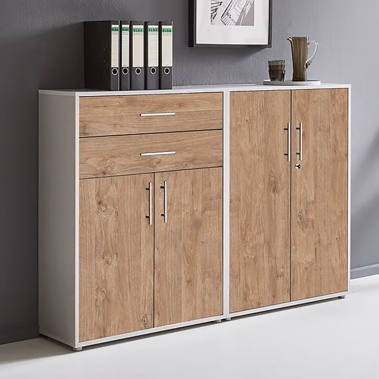 home24 Kastenset 2-delig Set A, grijs/Sanremo eikenhouten look, B/D/H: 114 x 33 x 85 cm