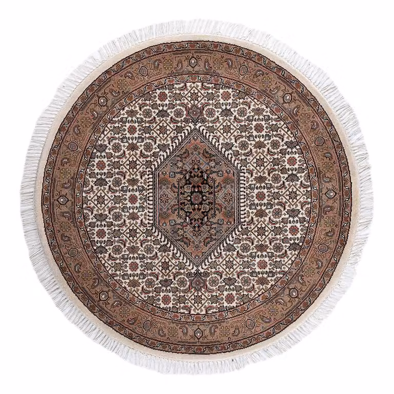 home24 Wollen vloerkleed Benares Bidjar Rond beige/crèmekleurig Ø 250 cm