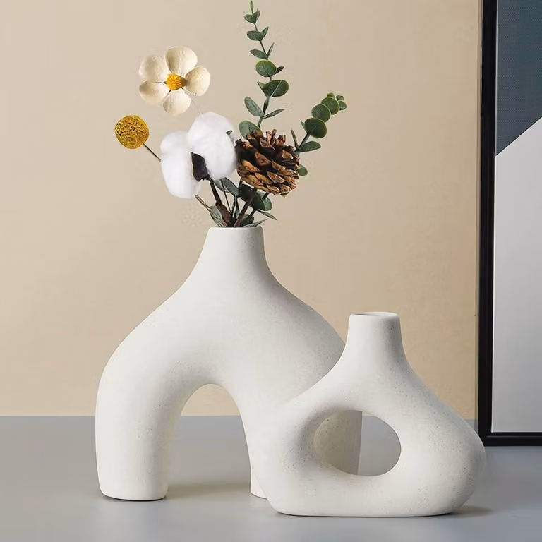 Set van 2 moderne keramische vazen voor boho en minimalistische decoratie