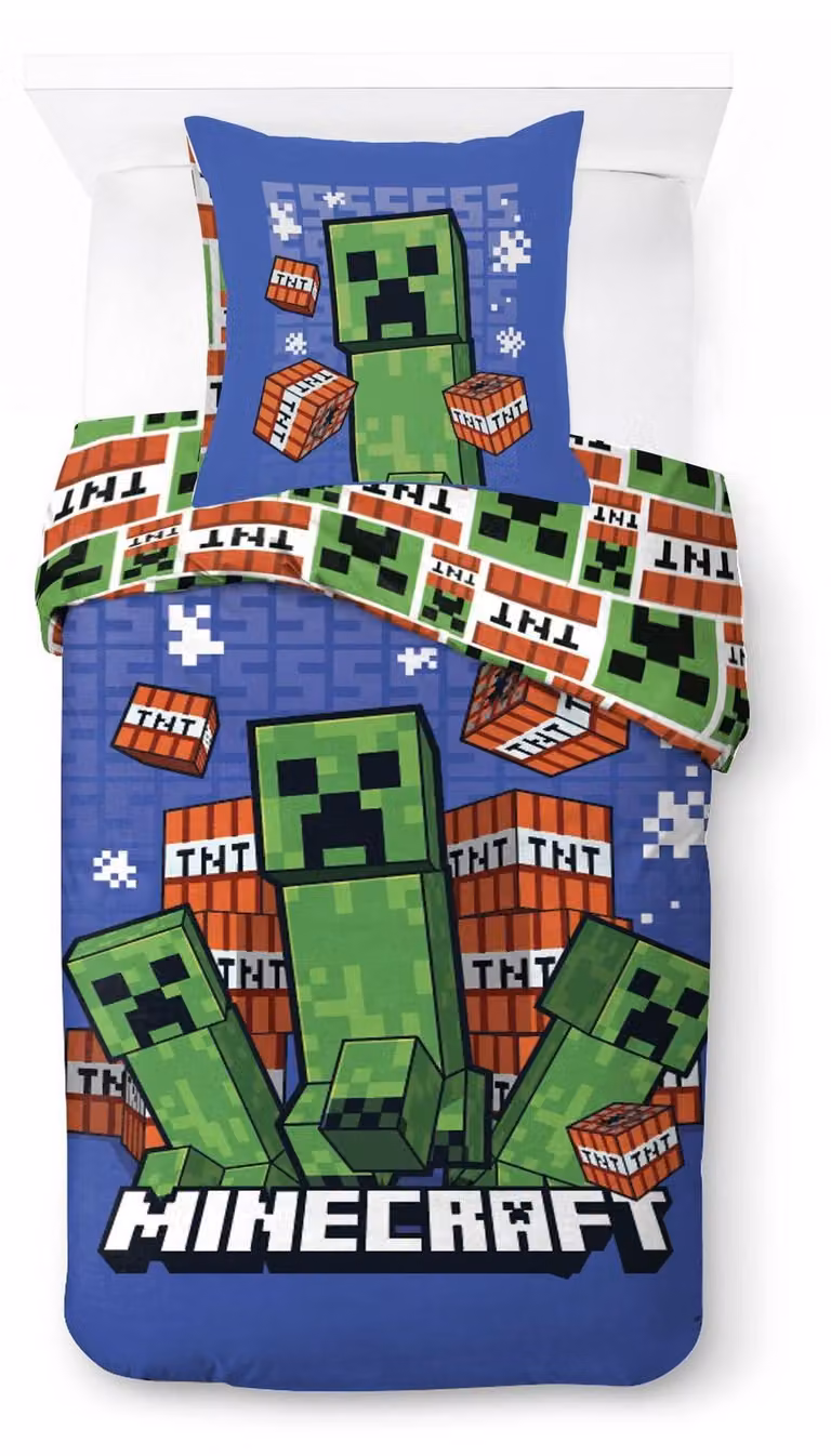 Mac Minecraft Creeper TNT dekbedovertrek set voor kinderen, 2-delig, 100% katoen, 135 x 200 cm