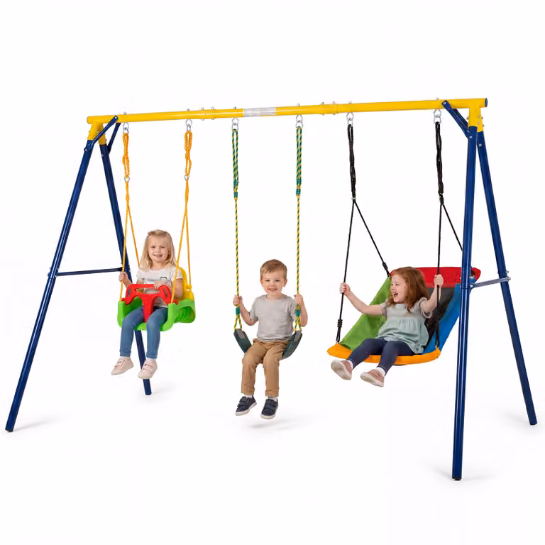 Costway Schommelframe Outdoor 3 in 1 Schommelset met Babyschommel, U-schommel en Nestschommel