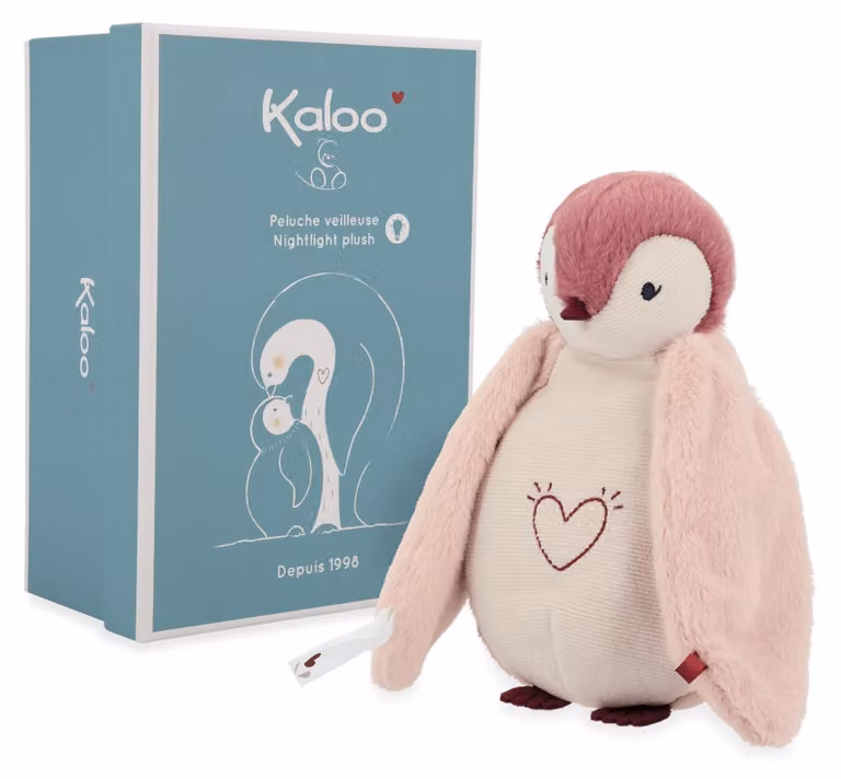 Kaloo Nachtlamp Pinguïn Roze - Pluche LED nachtlamp voor baby's, USB oplaadbaar