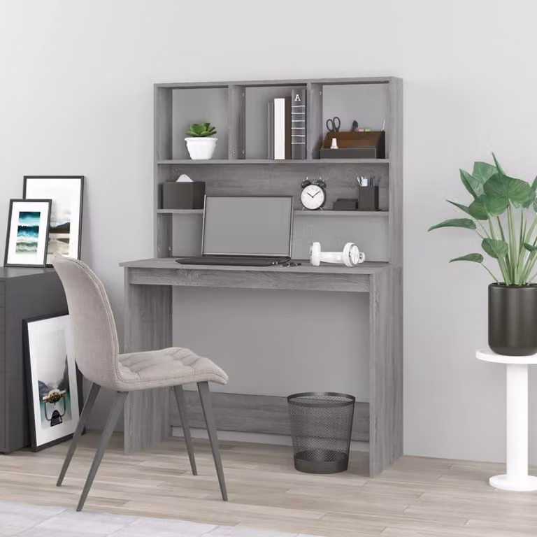 Computertafel met plank - Grijs Sonoma - B/D/H: 102 x 45 x 148 cm