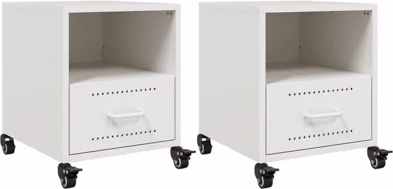 vidaXL Set van 2 Nachtkastjes in Staal - Wit - B/D/H: 36 x 39 x 43,5 cm