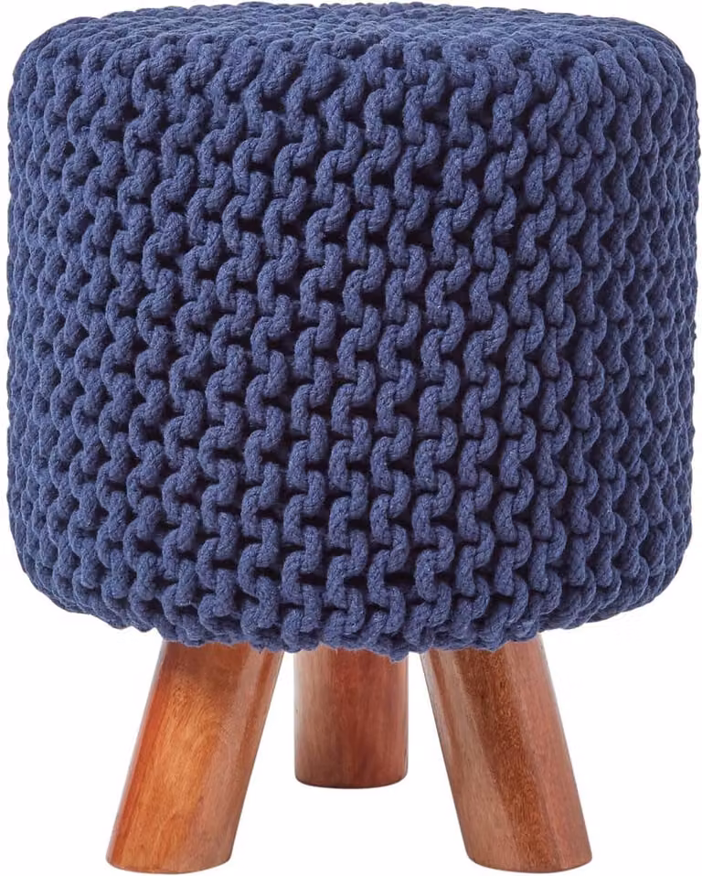 Homescapes Gebreide Voetenbank Marineblauw Hoogte: 42 cm