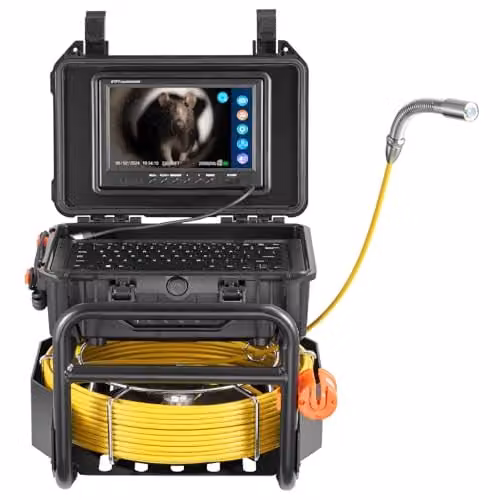 VEVOR Rioolcamera met 70 meter kabel, zelfnivellerende buisinspectiecamera met 512 Hz zender, afstandsmeter en 9 inch scherm, 1080P HD endoscoop in het zwart