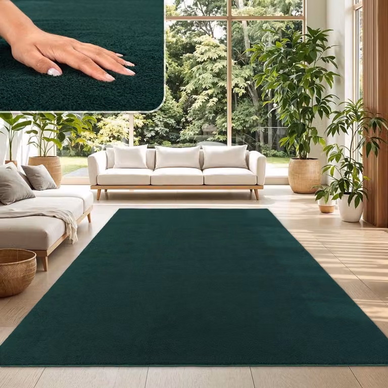 Modern Vloerkleed voor de Woonkamer - Donkergroen Petrol - 160 x 220 cm
