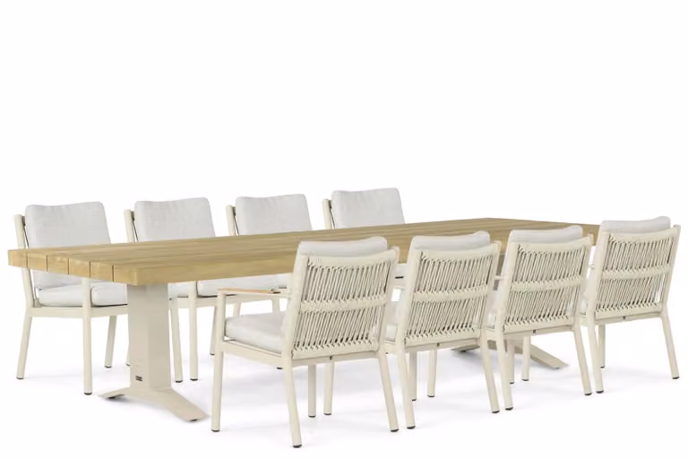 Coco Sevilla Superior 7-delige tuinset met teak en beige kussens, 260 cm
