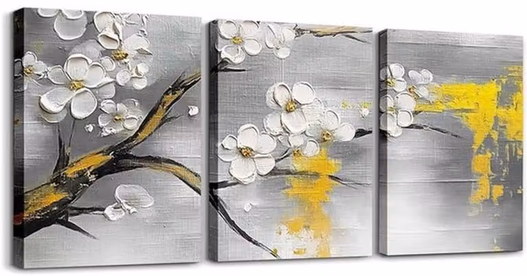 Set van 3 Abstracte Bloemen Canvas Kunst voor Muurdecoratie