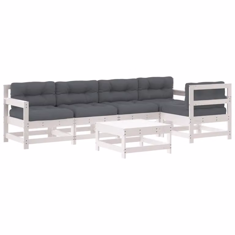 vidaXL 6-delige loungeset voor de tuin met kussens, wit, massief hout, rustiek