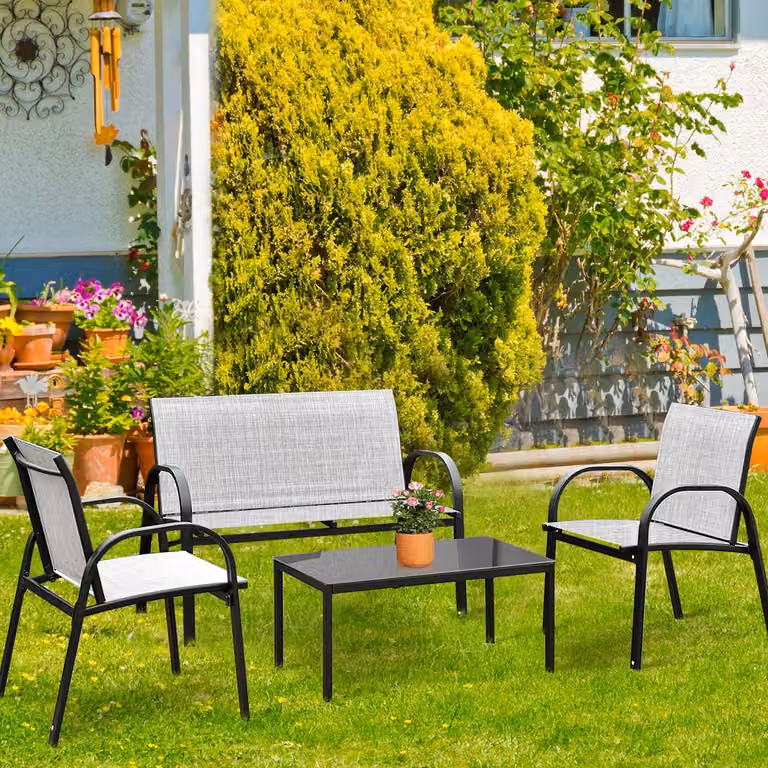 Costway 4-delige loungeset voor terras, balkon en tuin met textilene zitgroep, grijs